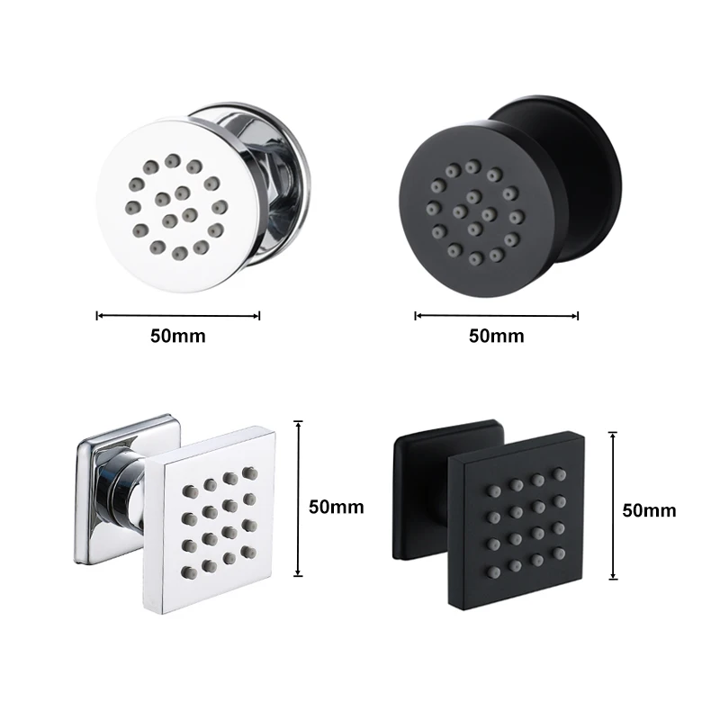 Black Bathroom Solid Brass Square Chrome Plate Body Shower Spray Jets Shower Head Wall Sprayer Water Saving Massage Spa Body Jet