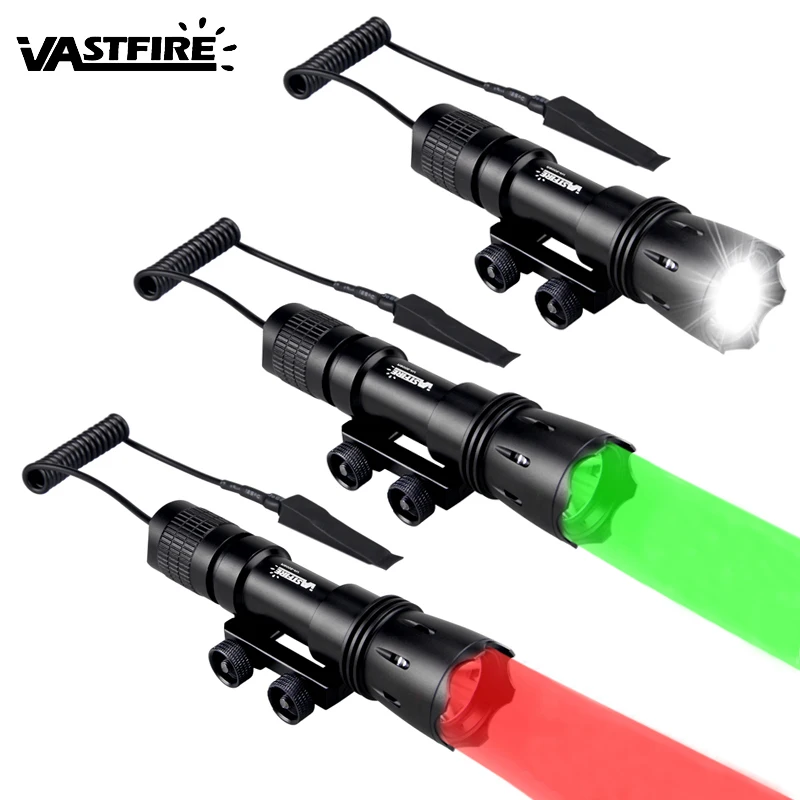 400 Yard Professional Tactical Weapon LED Flashlight Torch White/Green/Red with Rail Mount Remote Pressure Switch For 18650