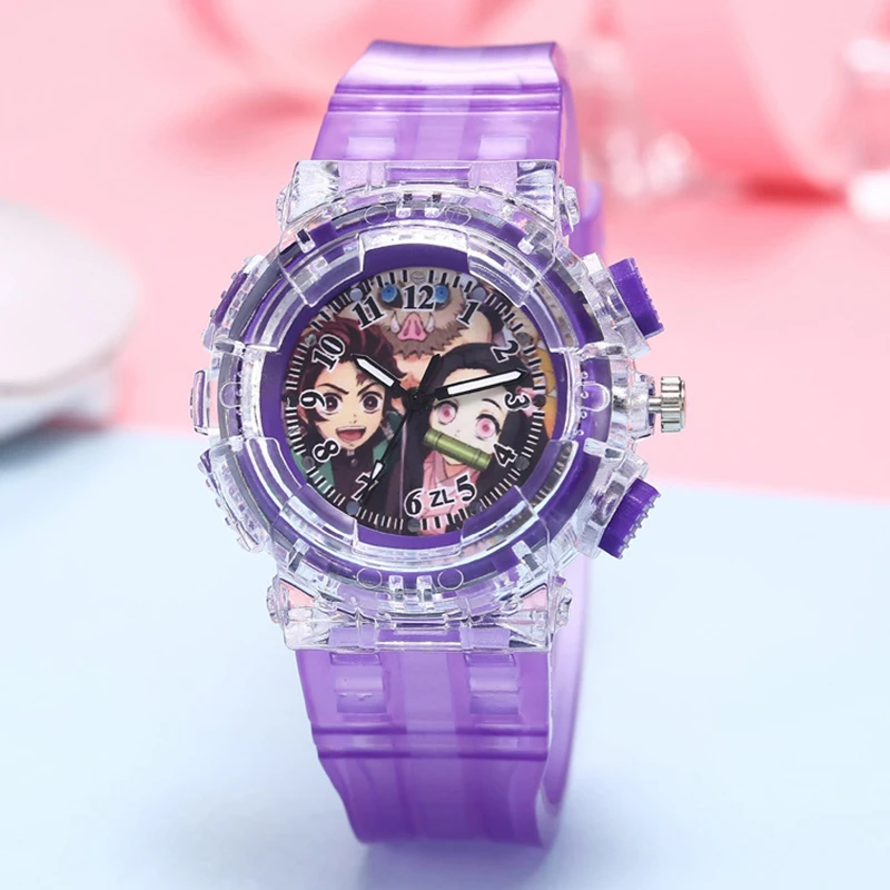 Anime LED Luminous Children\'s Watch Boys and Girls Watches Kawaii Cute Plastic Stainless Steel Products