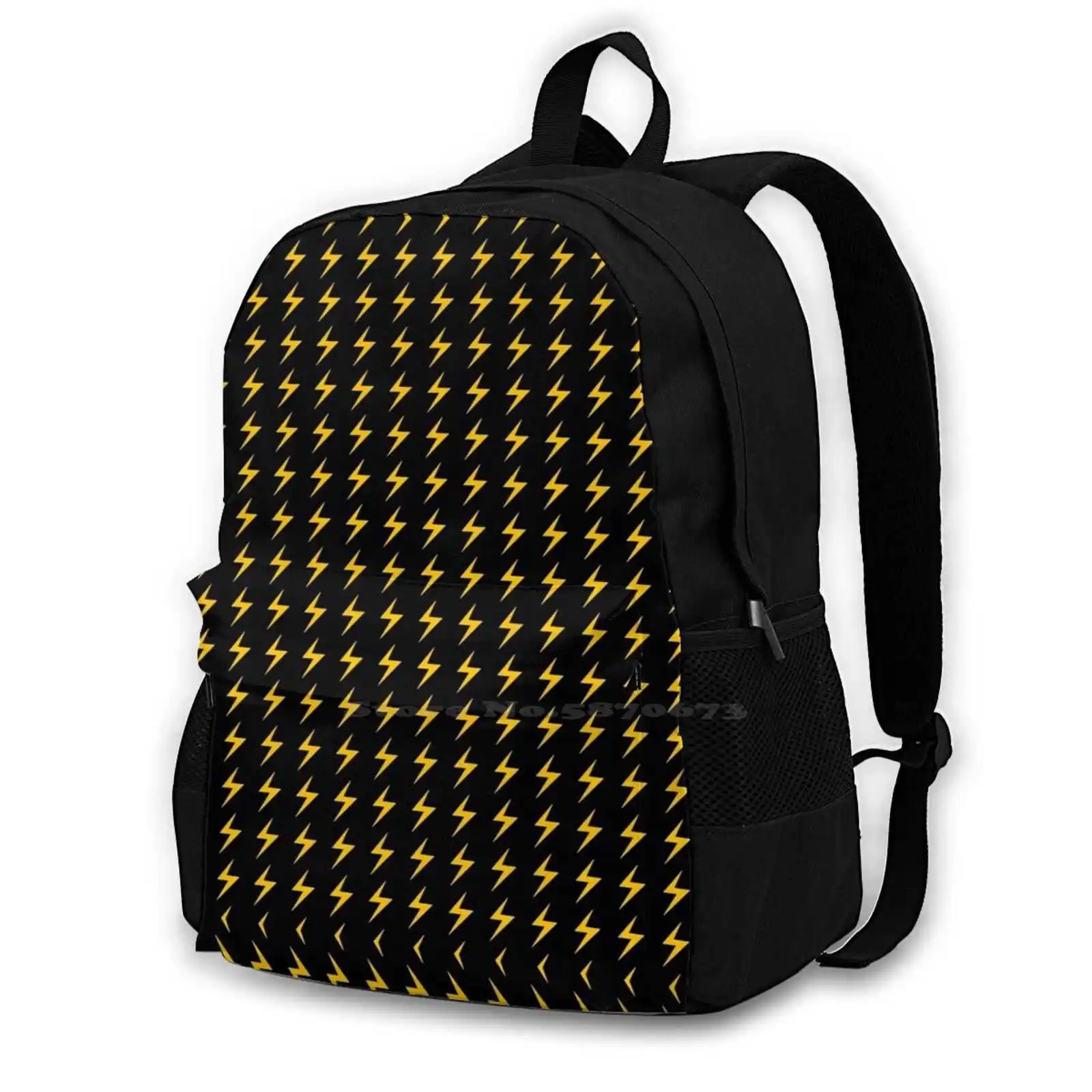 Lightning Teen College Student Backpack Laptop Travel Bags Kamala Khan Black Gold Lightning Bolts Lightning Pattern