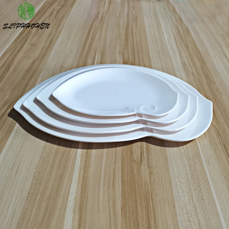 

A5 Melamine Imitation Porcelain Tableware Dinner Plate White Ear Shape Dish 15 Inch Restaurant Big Plate