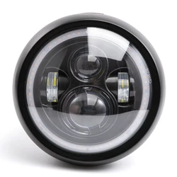 Motorcycle Headlight Black Metal LED High Low Beam Headlamp DOT For CG125 GN125 CB CL Yamaha Suzuki Cafe Racer Bobber Custom
