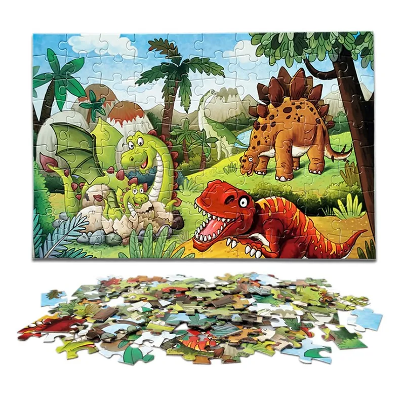 100Pcs Dinosaur puzzle Tyrannosaurus Rex Stegosaurus deltoid pterosaur children's educational toy for boy 5-6-7 years old gift