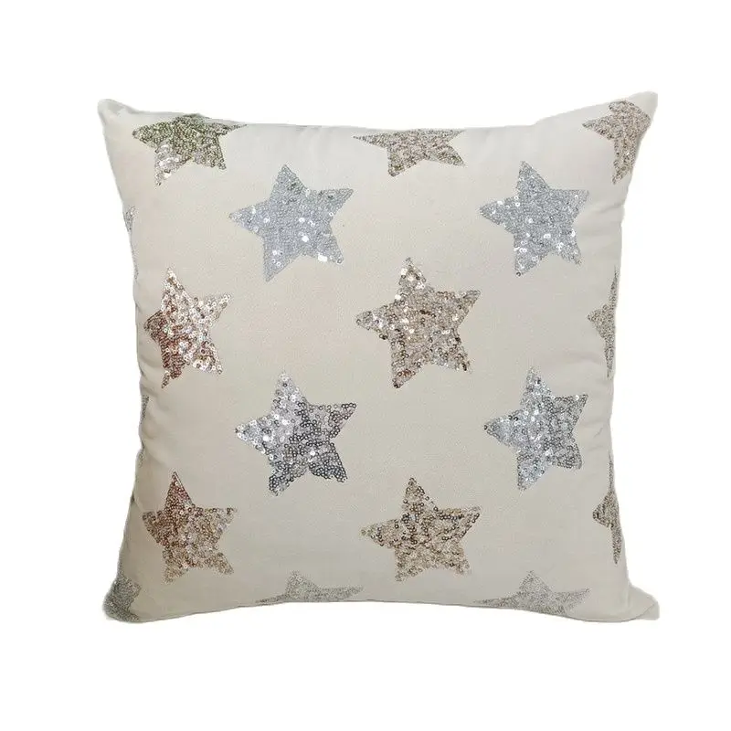 Taie d'oreiller décorative à paillettes pour enfants, housse de coussin, canapé, étoile, Noël, savoir à la maison, chaud