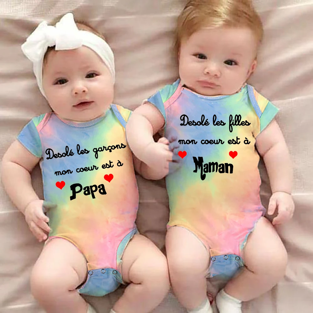 Sorry Girls Boys My Heart Is Mom or Dad Newborn Twins Baby Tie Dye Bodysuits Clothes Ropa Multicolor Romper Summer Vacation