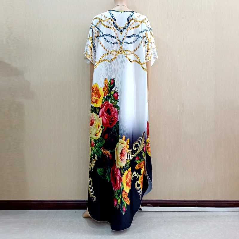 Vestido Dashiki africano con estampado de flores, manga corta, informal, novedad de 2019