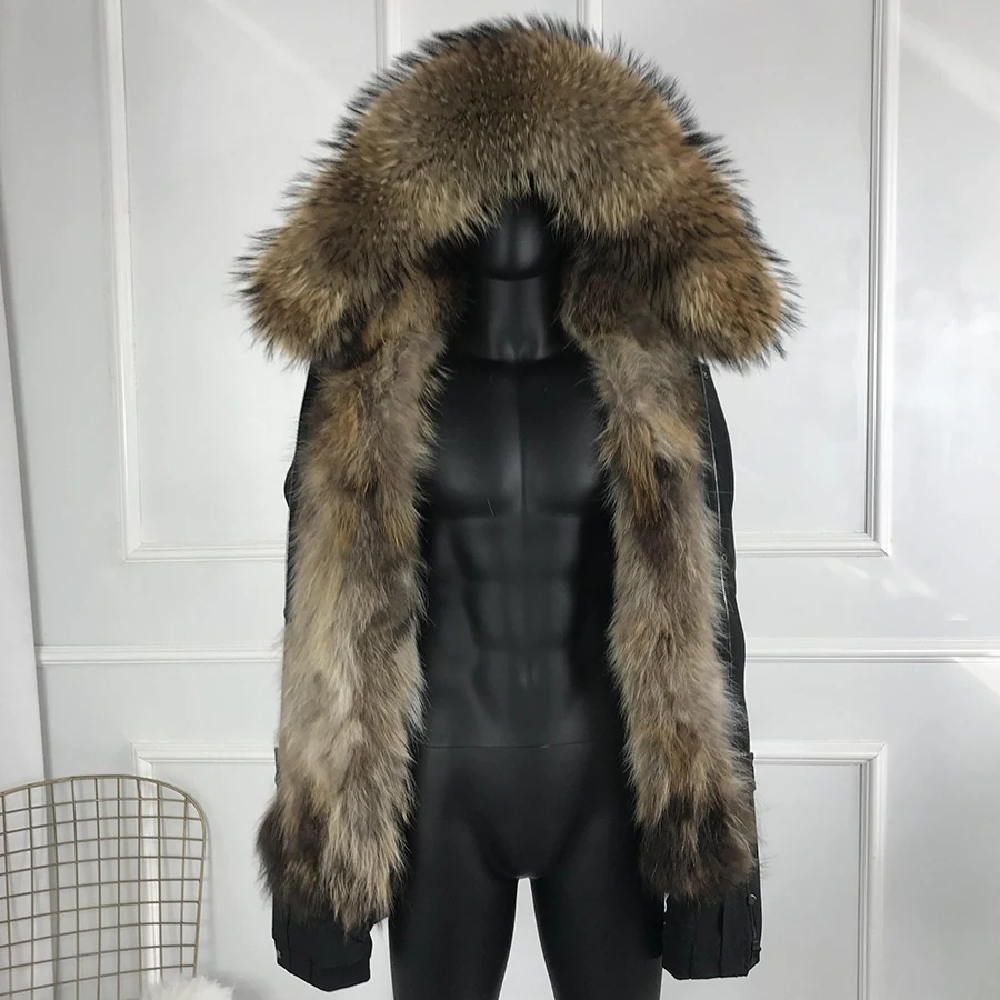 Men's Fur Parkas Natural Raccoon fur Jacket Winter Fashion Warm Fur Liner Coat