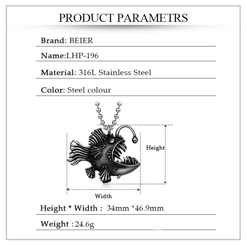 Beier Stainless Steel fashion Lantern animal Fish Pendant Chain Necklace men punk Jewelry gift LHP196