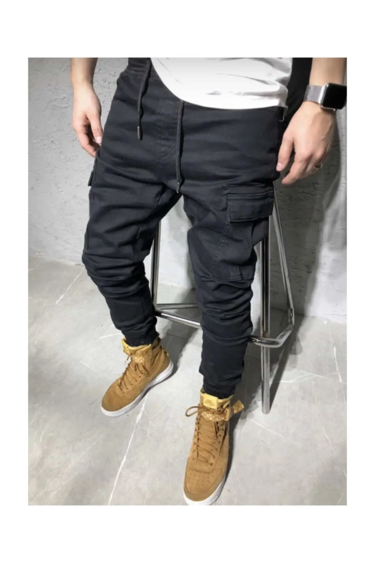 Male Black Cargo Pocket Pants