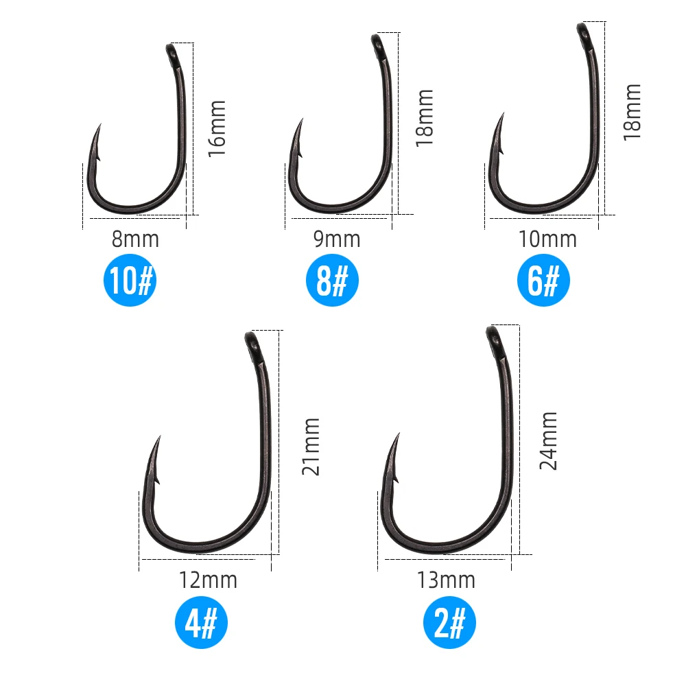 ICERIO 100pcs Matte Black High Carbon Steel Beak Point Bent Eye Carp Fishing Hooks Barbed Rig Hook