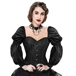 Sexy Square Collar Blouse Vintage Women Corset Bustier Top Overbust Nightclub Clothing Steampunk Gothic Long Sleeves Corsets 3XL