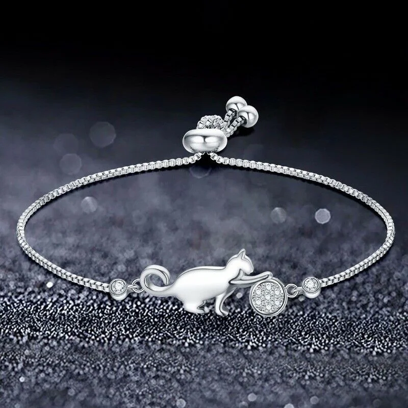 New Trendy Zircon Crystal Cat and Ball Charm Bracelets for Women Fashion Jewelry