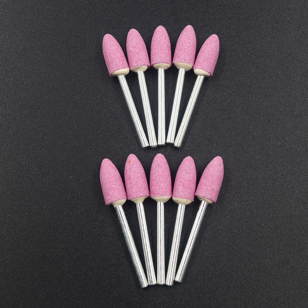 10pcs 3mm Shaft Mounted Ceramic Grinding Head Polishing Abrasive Wheel Dremel Rotary Power Tools Bullet-shape Pink