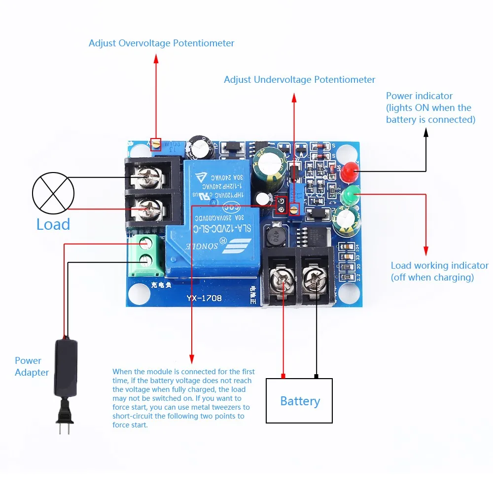 Over-discharge Low Voltage Disconnect Cut Off Board Battery Charger Protection 10A 5V 12V 24V 48V AC 220V UPS Switching Module