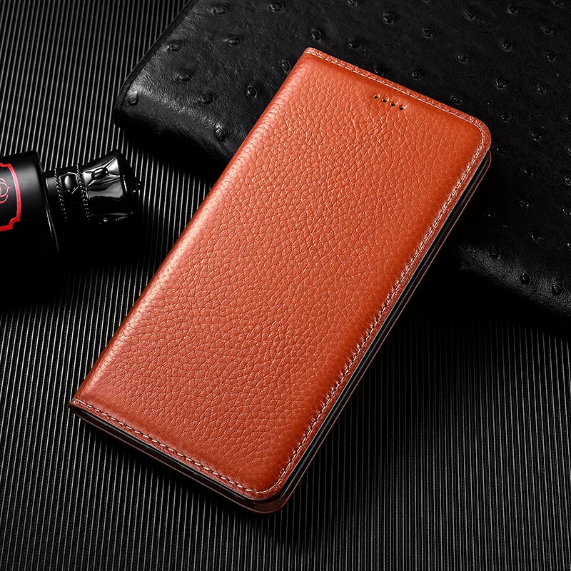 Litchi Grain Genuine Flip Leather Case For Huawei Y5 Y6 Y7 Prime Y5P Y6P Y7P Y8P Y9S P Smart Z 2020 2021 Phone Cover Cases