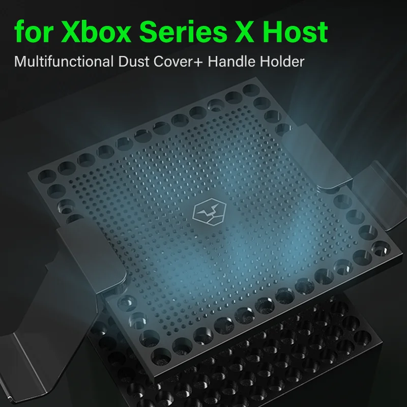 Aolion Xbox 시리즈 X 상단 후면 먼지 필터 커버, 다기능 이어폰 핸들 선반, 후크 냉각 네트 게임 액세서리