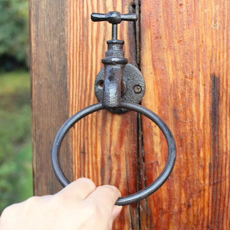 Black Cast Iron Wall Mounted Towel Ring In Water Faucet And Fleur De Lis Designs Country House Home Decor Metal Hanging Racks