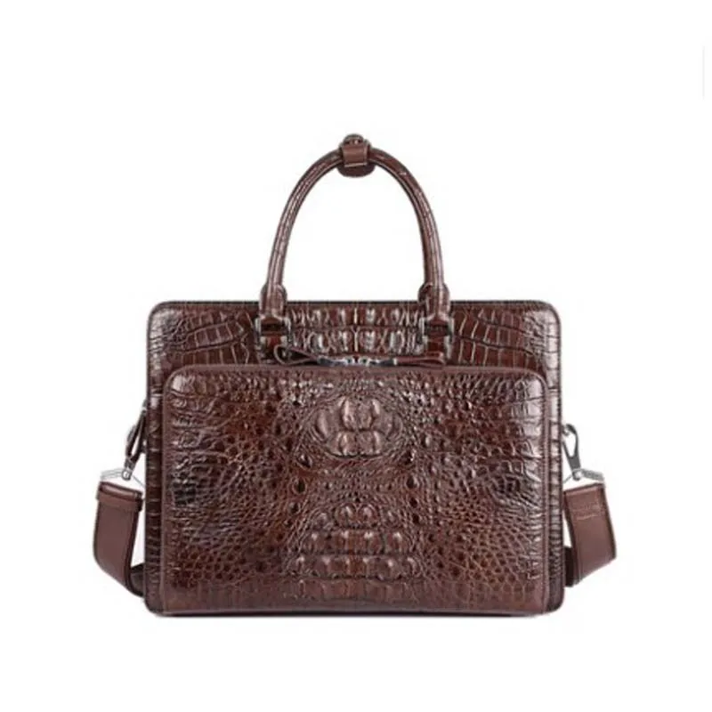 

SL new crocodile leather Men briefcases business large capacity Double zipper Young office men handbag men bag