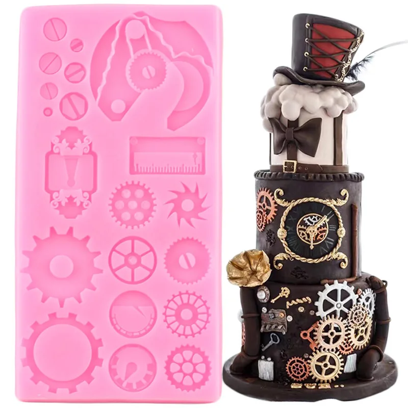 3D Gear Cake Border Silicone Mold Steampunk Fondant Cake Decorating Tools Cupcake Topper Candy Clay Resin Moulds Chocolate Mould