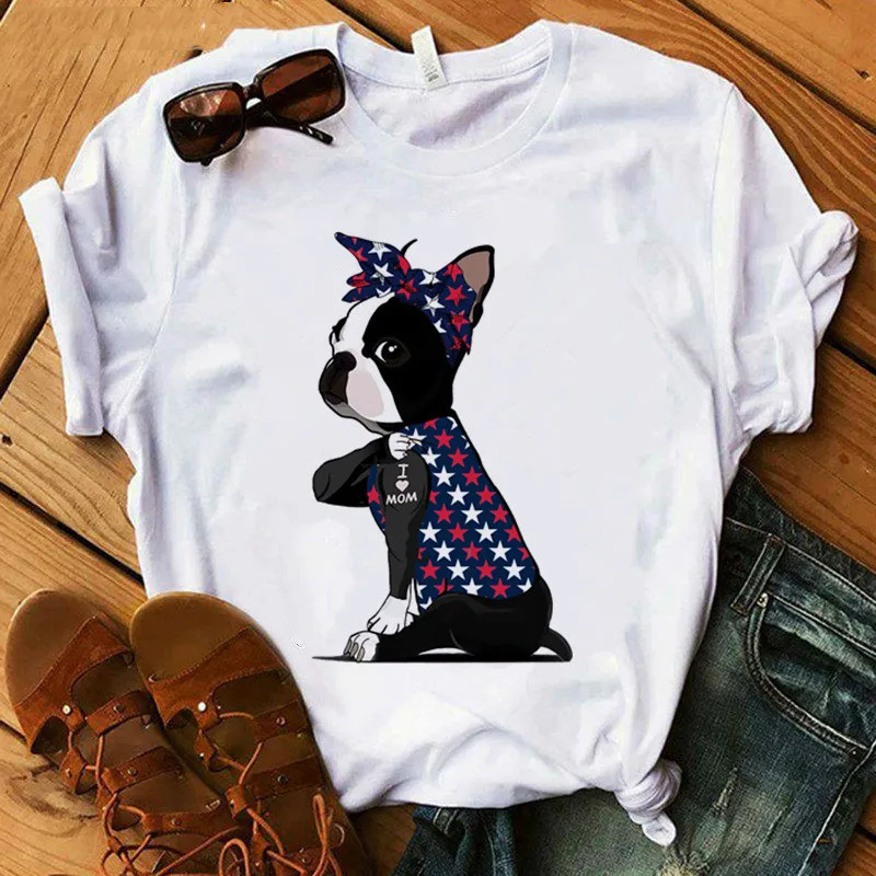 Hararuku Boston Terrier i love mom T-shirt donna Mama T-shirt bandiera americana Bandana T Shirt graphic 2021 Tshirt Clothes