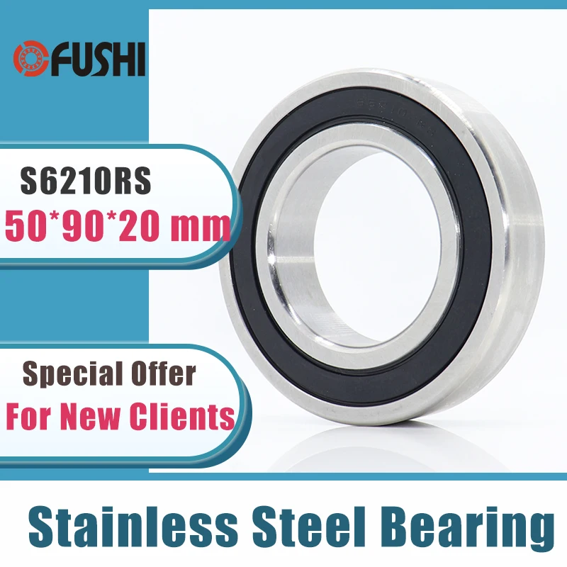 

1PC S6210RS Bearing 50*90*20 mm ABEC-3 440C Stainless Steel S 6210RS Ball Bearings 6210 Stainless Steel Ball Bearing