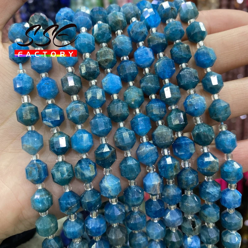 Natural Stone Faceted  Blue Apatite Loose Spacer Charm Beads for Jewelry Making Diy Bracelets Women Necklace Accessories8mm 15''