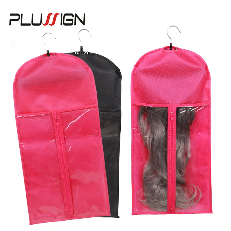 Plussign Hair Extensions Storage Bag With Wooden Hanger Carrier Case With Strong Durable Zipper Hair Bags For Bundles And Wigs