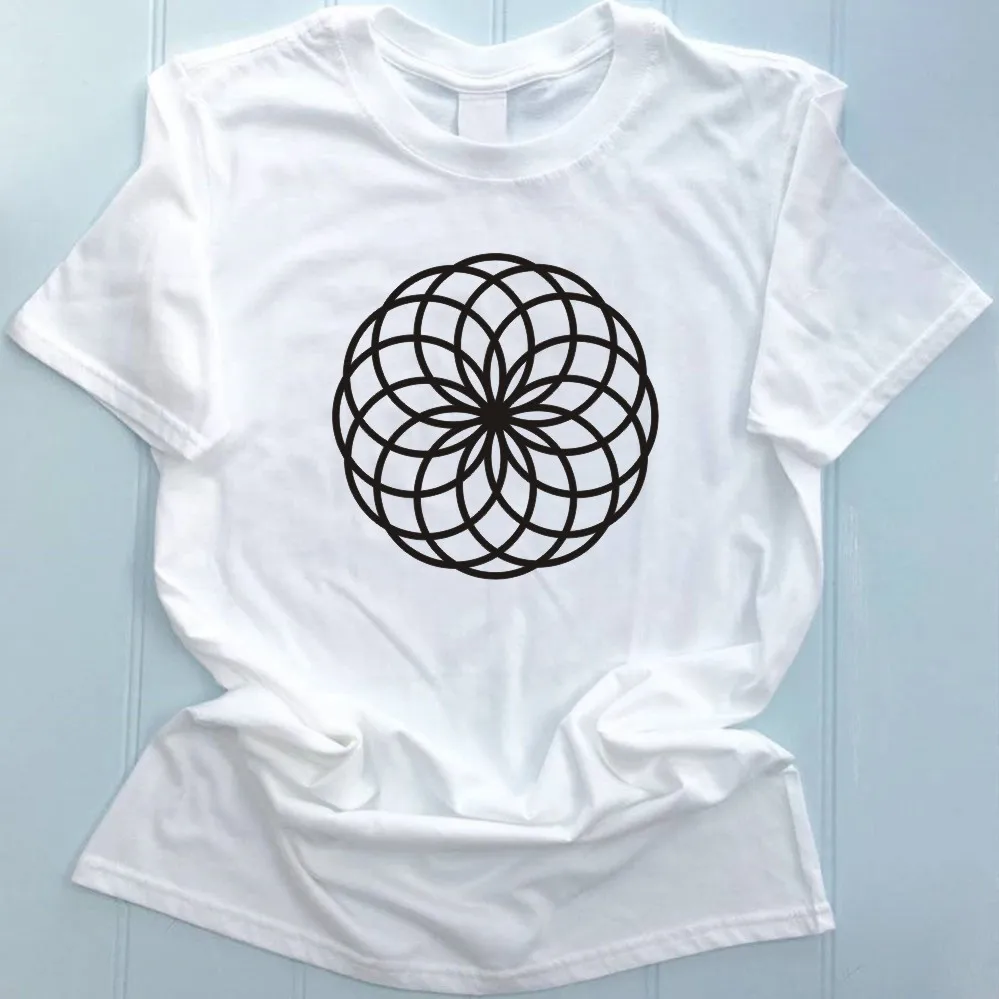 Flower of Life Sacred Geometry Tee Soft Cotton Unisex T-Shirt Seed of Life Yoga T Shirt Gift Idea Shirt White Black Tops Tees