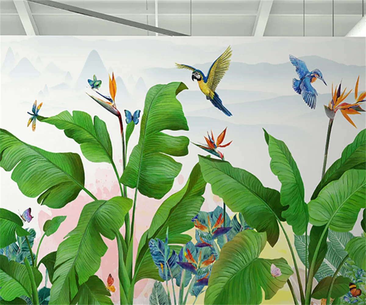 

Southeast Asia Flower and Bird Banana Indoor Background Wall TV Wall Decoration Painting Customize Any Size Wallpaper Mural