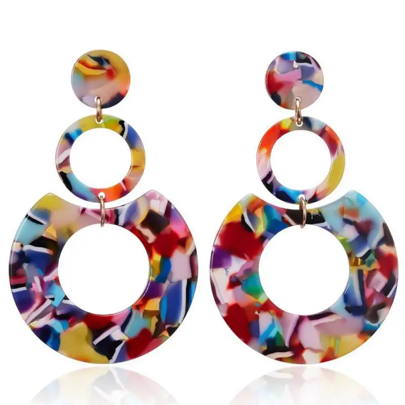 Boucles d'oreilles géométriques multicouches en acrylique, plaque d'acétate, cercle de tempérament, doux et exagéré, nouvelle mode, 2021