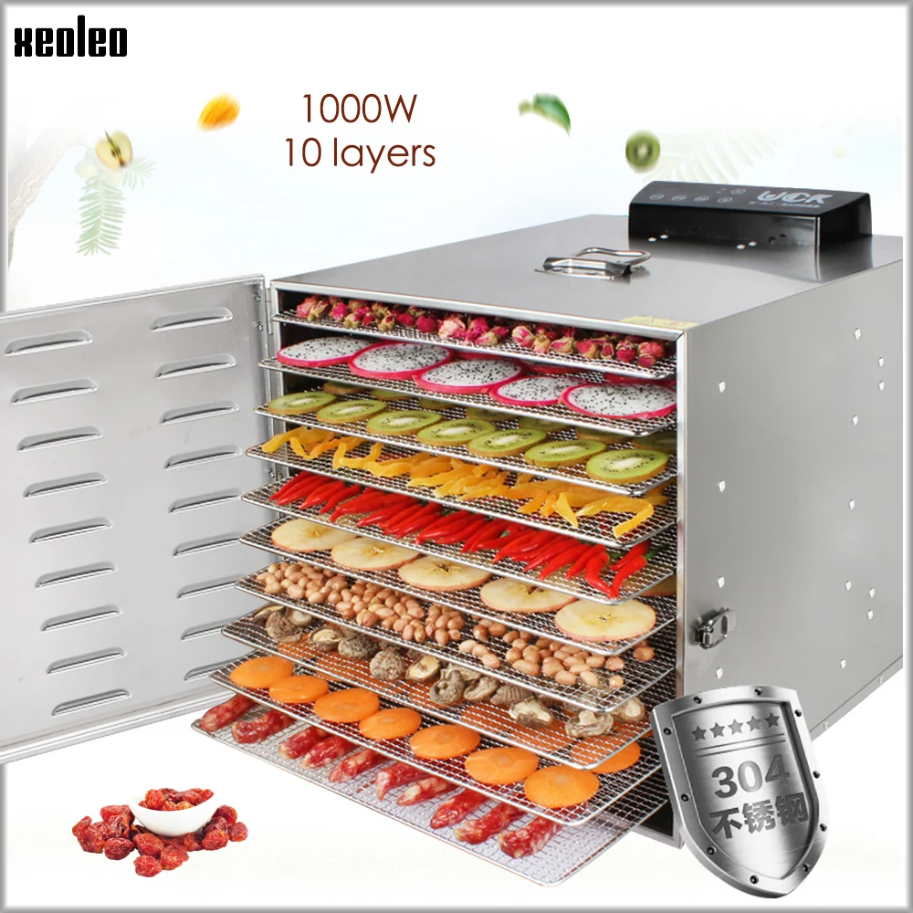 XEOLEO Food Dehydrator 10 Layers Fruit Dryer Food Drying Machine Stainless Steel Homeuse Vegetable Preserved Dehydration 800W