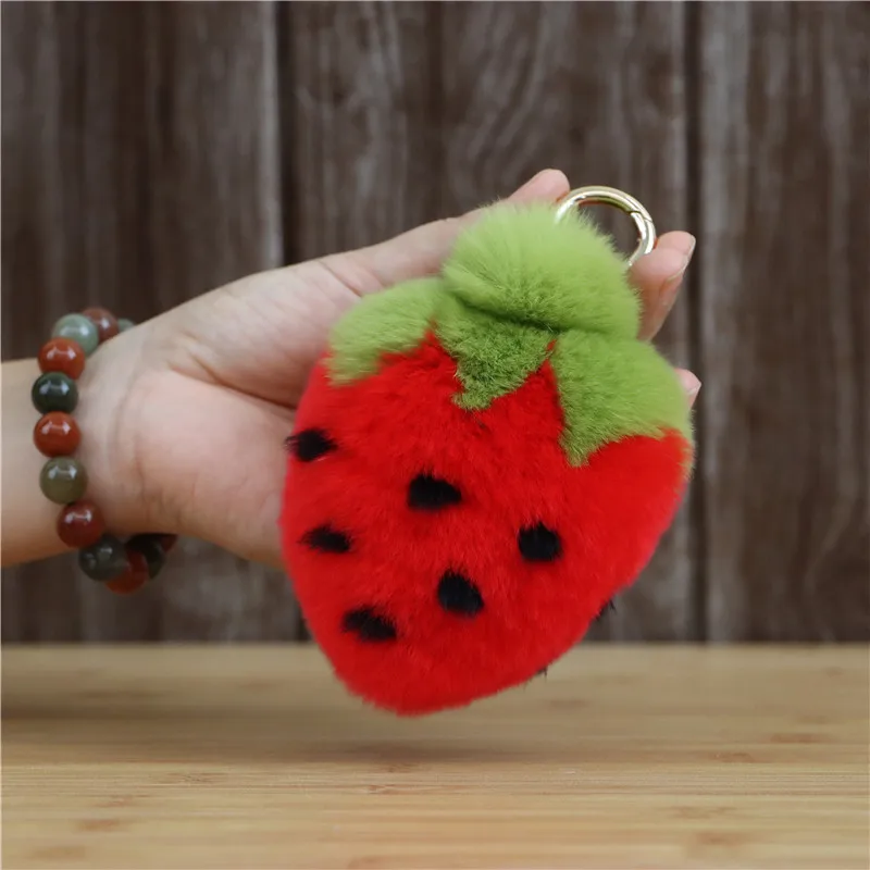 Rex rabbit fur small strawberry bag pendant plush phone key chain pendant fashion fur simulation fruit jewelry new