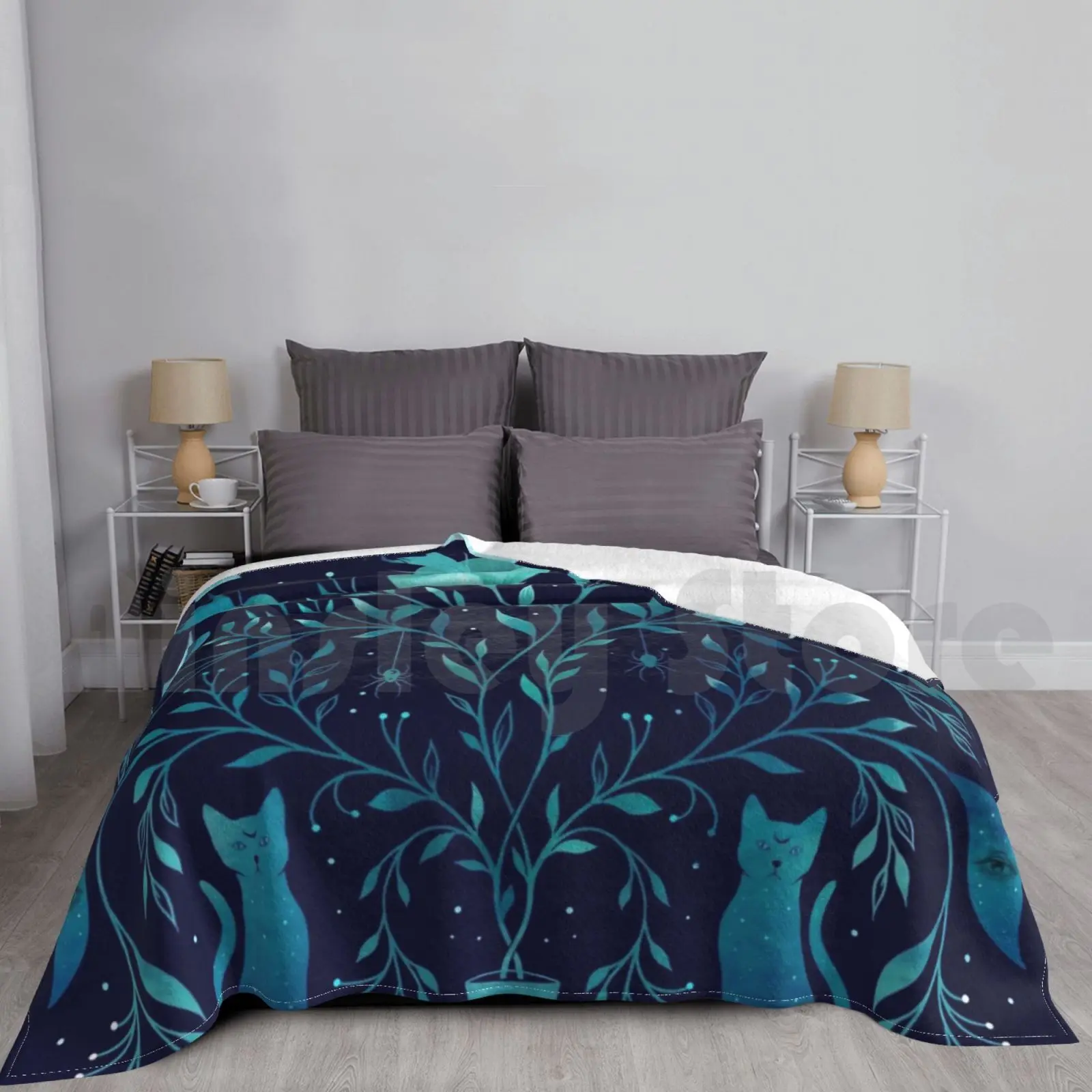 

Mystical Potted Plant Blanket For Sofa Bed Travel Flower Pot Plant Botany Mystical Magical Wicca Witch Vibe Cat