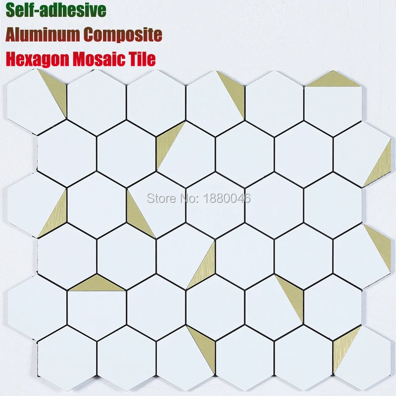 11 Pcs/Pack Self-adhesive Hexagon Aluminum Composite Mosaic Tile Wall Sticker Interior Decoration Wall Material Mosaic Tile