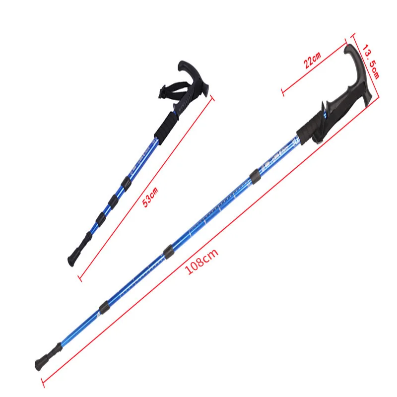 T-handled Mountaineering Stands Bend-handled Crutches Essential Outdoor walking cane telescopic baton stick hike pin hiking poll