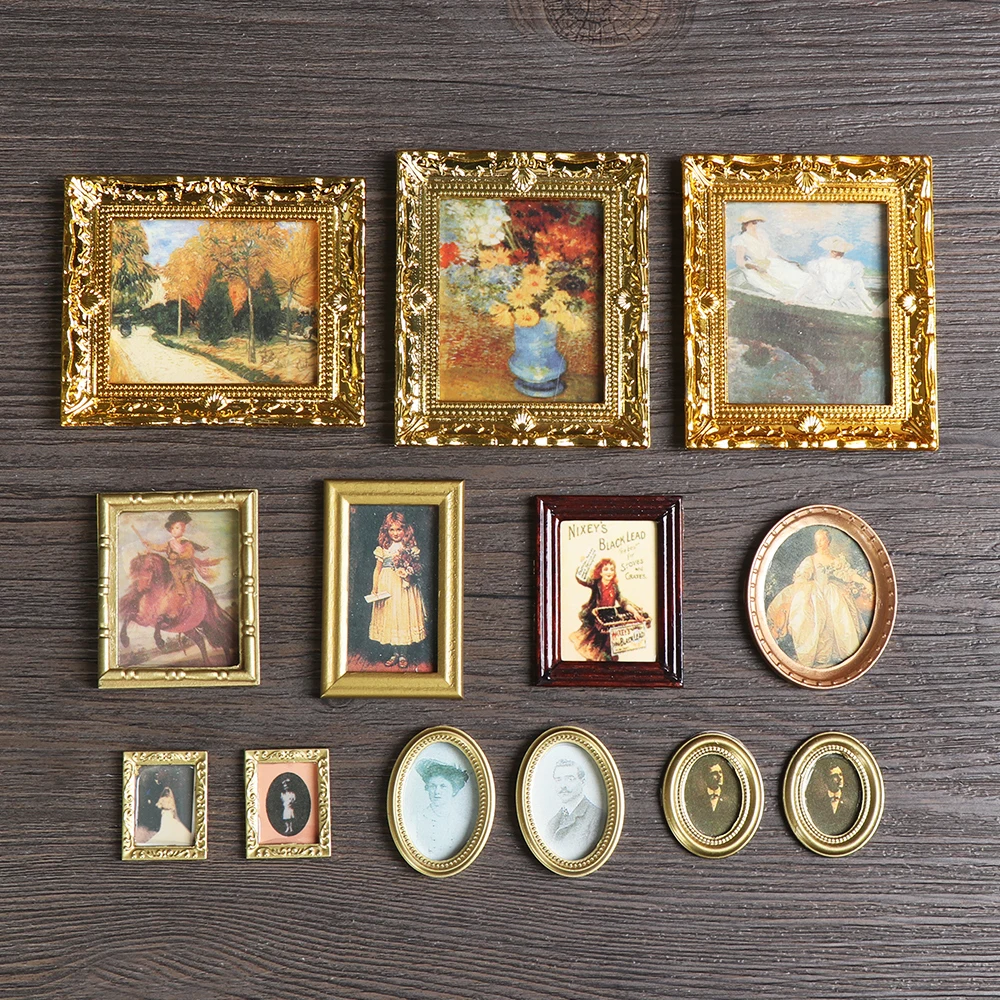 

Kids Toys Doll Accessories Dollhouse Ornament Resin Craft Vintage Framed Photos Miniature Oil Painting 1:12 Scale Mini Picture