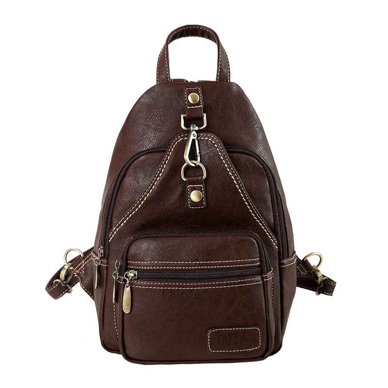 Multifunction Vintage Soft Artificial Leather Mini Backpack Purse Women Female Small Shoulder Bag Lady Daily Travel Chest Bags