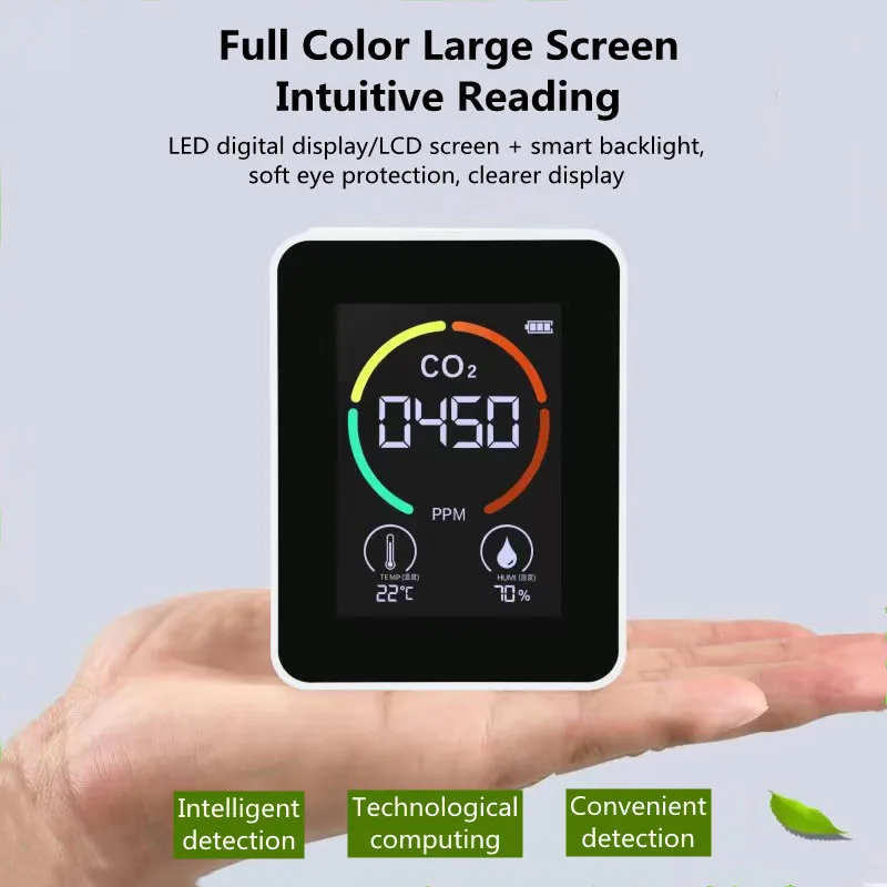 CO2 Sensor Carbon Dioxide Detector Greenhouse Warehouse CO2 Meter Air Quality Analyzer Household Air Pollution Gas Monitor