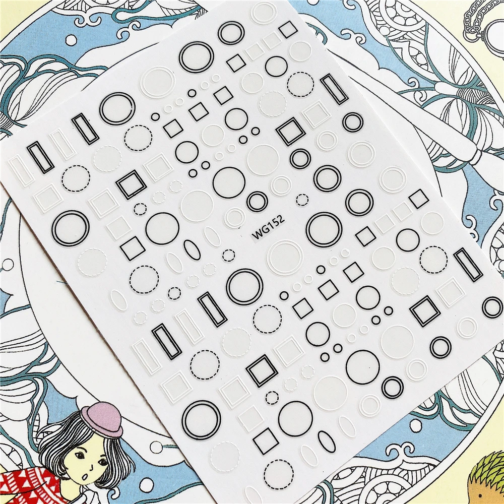 WG-148 WG-152 WG-218 kwadratowy koło trójkąt 3D powrót klej ozdobne paznokcie naklejki kalkomanie suwaki ozdoba ozdoba paznokci