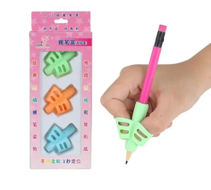 Pen Grips Two-finger silicone Three-color mixing Student stationery writing posture corrector Pencil cover love writing