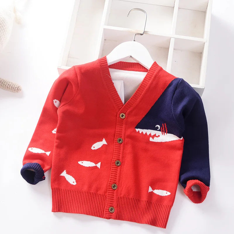 Baby Boys Sweater Cardigan Coat 2023 Autumn Winter Children\'s Sweaters Kids Knit Clothes Cartoon Whale V-Neck Toddler Sweaters