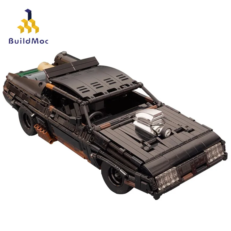 Buildmoc MOC-35846 Max Black Interceptor Technical RC Muscle Car Supercar Model Building Blocks Motor Remote Control Toys Gift