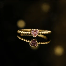 2024 New Fashion 8 Colors CZ Stone Tiny Heart Charm Ring Gold Color Copper Women Wedding Rings Trendy Finger Jewelry Wholesale