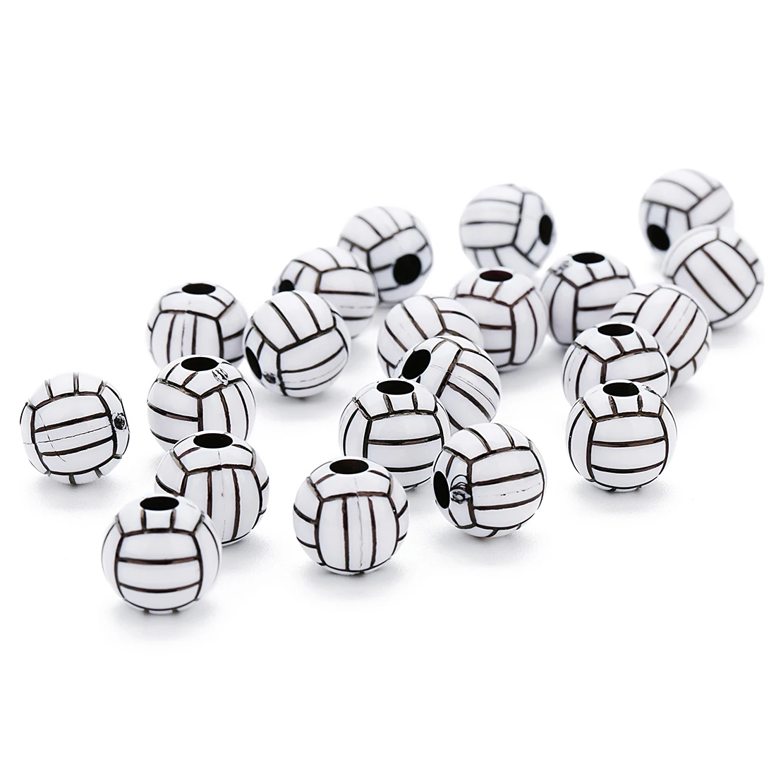 50pcs/lot 12mm Acrylic Beads Basketball Tennis Rugby Volleyball Spacer Beads for DIY Bracelets Jewelry Making Wholesale Sporty