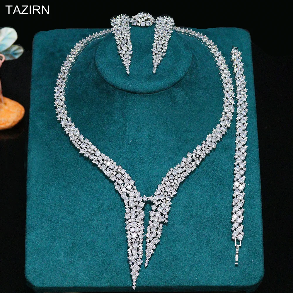 

Luxury AAA CZ Zirconia Arabic 4Pcs Jewelry Set for Women Bridal Weddings Dubai Nigeria Earrings Necklace Birthday Ring Bracelet