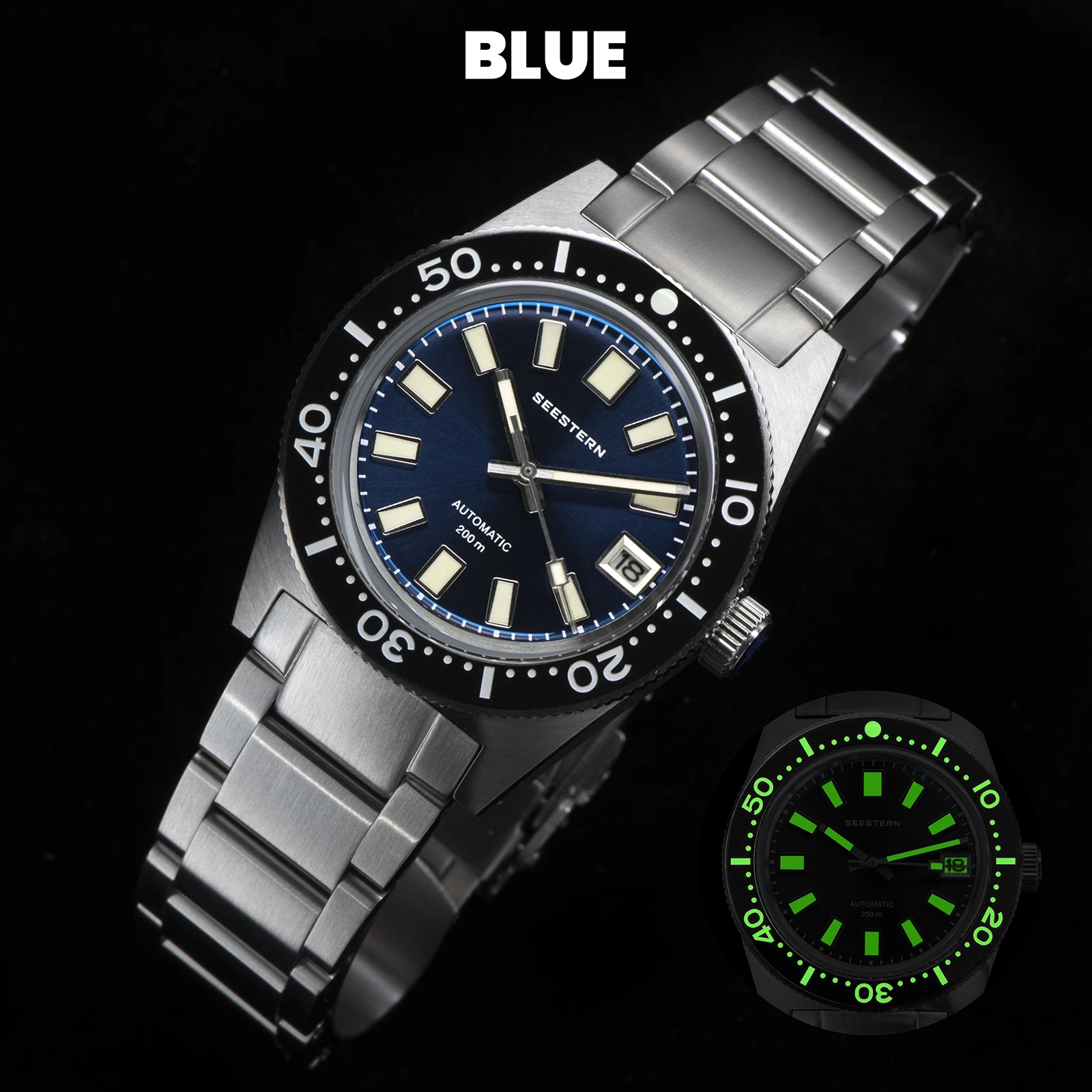 SEESTERN 62MAS Duikhorloge Mannen Automatisch Mechanisch Horloge Lichtgevende Bezel Waterdicht NH35 Beweging Saffierglas Armband