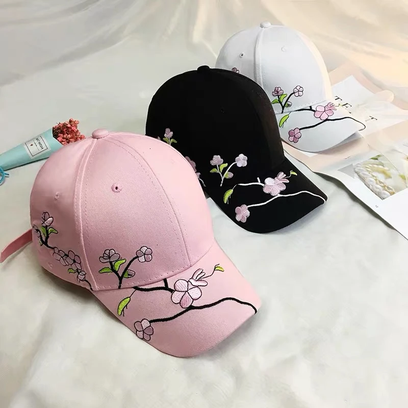 Simple Unisex Cotton Outdoor Girls Baseball Cap Plum Embroidery Snapback Fashion Sports Hats For Women Cap