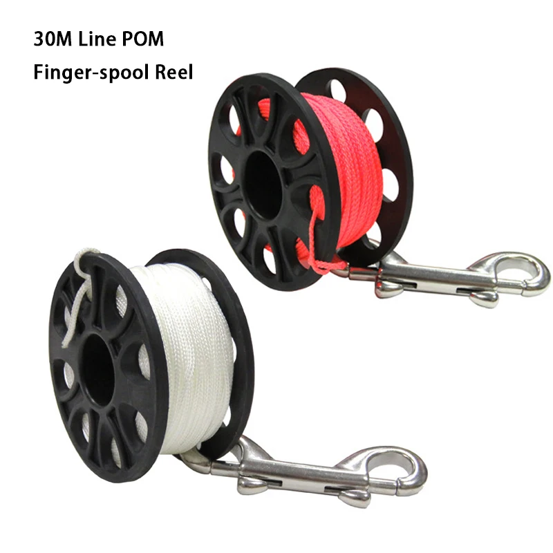 30M Scuba Diving POM Plastic Spool Finger Reel with Stainless Steel Double Ended Hook SMB Equipment Cave Dive