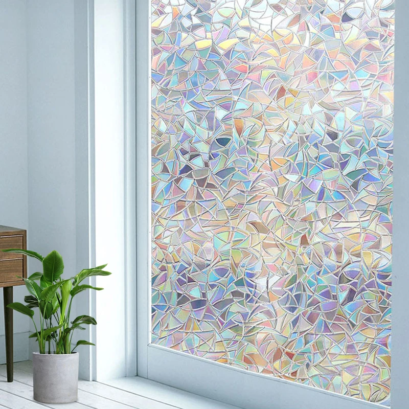 YOMDID 3D Rainbow Effect Window Films Privacy Decorative Film Anti-UV Non-Adhesive Static Cling Glass Sticker for Home Kitchen