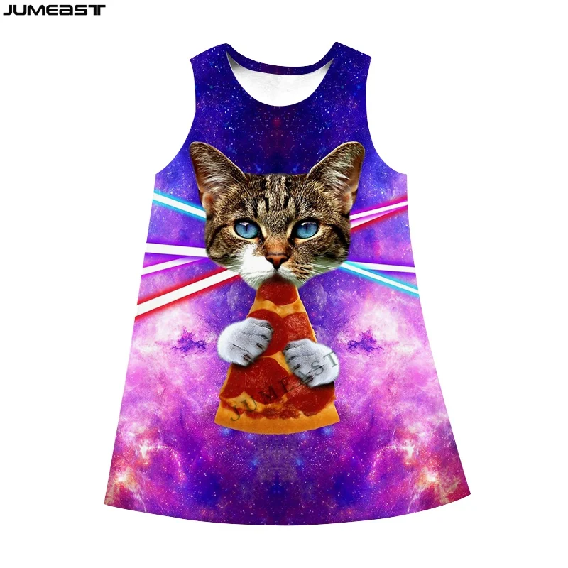 Jumeast Women 3D Dresses Cat Eating Pizza Oversized Male Female Streetwear Summer Fashion Sleeveless Dress Suspender Nightdress